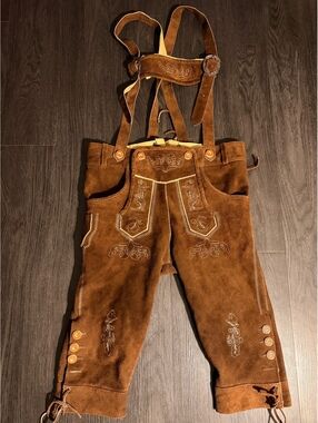 Men's Brown Suede Lederhosen-Style Suspenders Pants